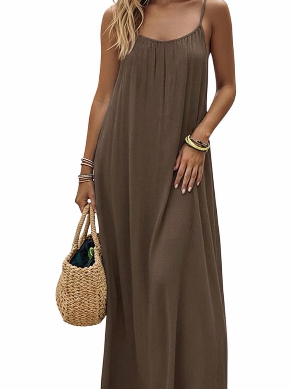 Women's Open Back Spaghetti Strap Backless Maxi Dress Flowy Sundress
